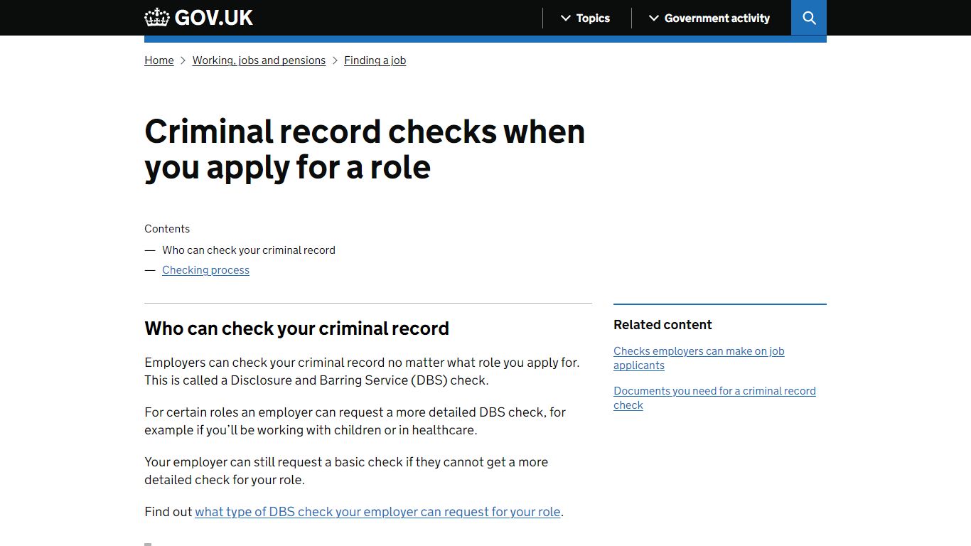 Criminal record checks when you apply for a role - GOV.UK